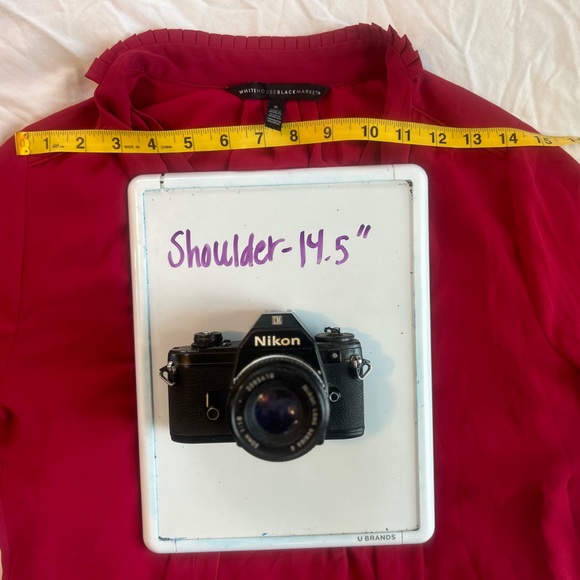 White House Black Market Red Tie-Neck Blouse Sz 6 | Holiday Elegance Top - Picture 13 of 15